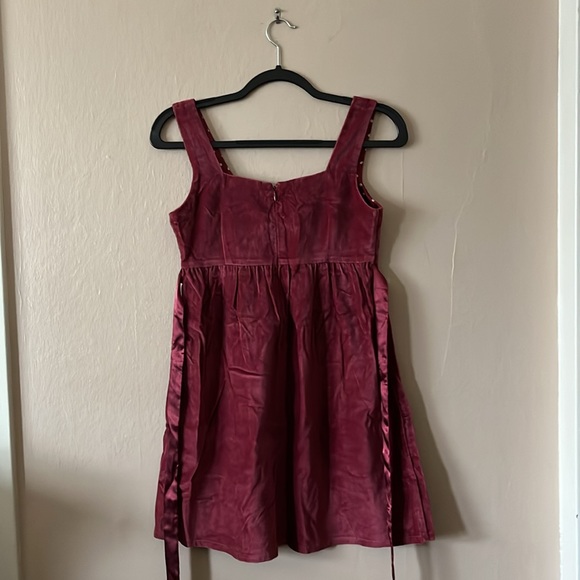 SO Red Velvet Wide Straps Tie Ribbon Waist Pockets Baby Doll Dress S - Picture 5 of 10